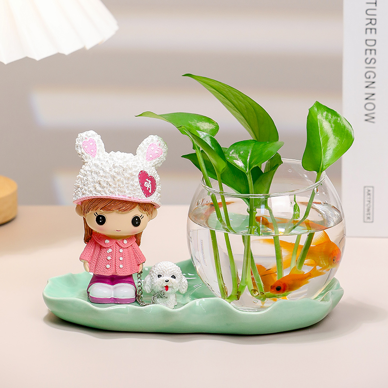 卡通桌面水培装饰品呆萌娃娃摆件