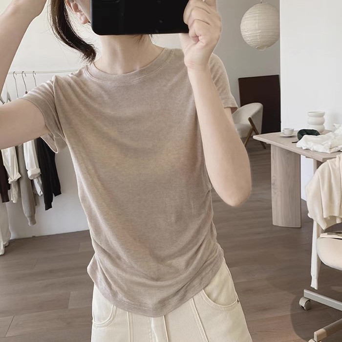 莱赛尔天丝短袖t恤女2025新款薄收腰白色百搭显瘦短款体恤衫上衣