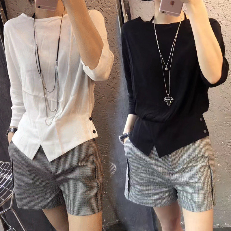 欧洲站2020新款夏女装ins潮防晒短半袖t恤雪纺宽松百搭七分袖上衣