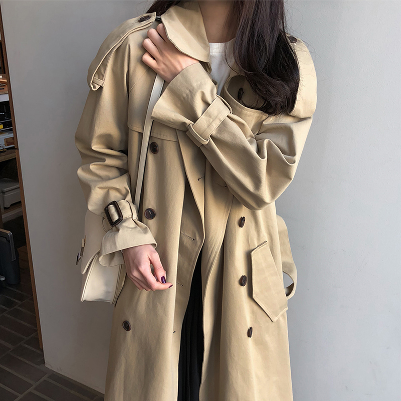 风衣女中长款韩版春秋外套学生大衣2021赫本新款ins宽松大码过膝