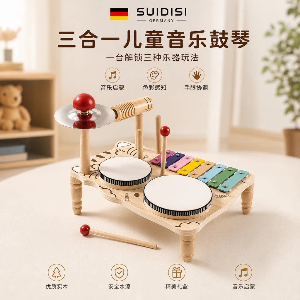 德国SUIDISI木质手敲琴乐器婴儿音乐蒙氏早教益智玩具一周岁礼物
