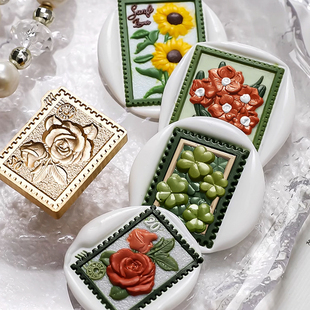 原创火漆印章新款图案邮票系列铜头花朵花艺玫瑰幸运草火漆蜡盖印收藏鉴藏印复古文艺手工DIY