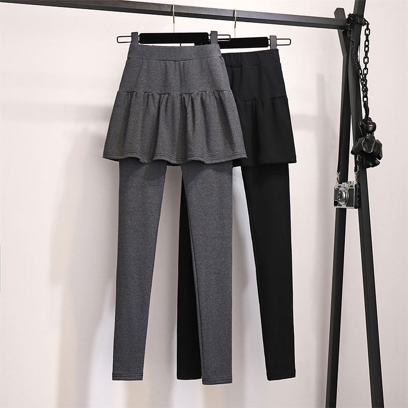 秋冬加绒裙裤女外穿假两件打底裤加厚紧身高腰弹力保暖假两件裤裙