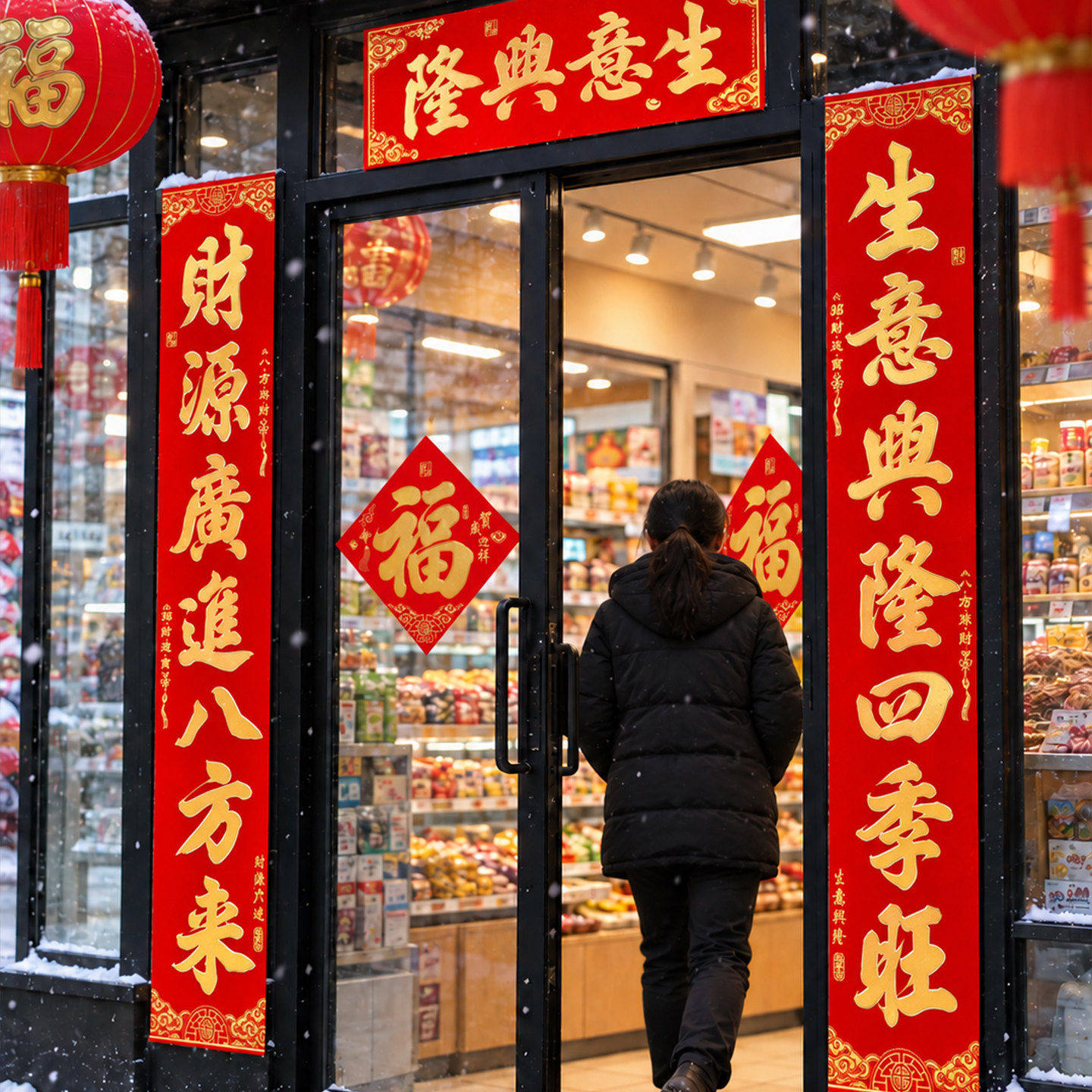 2027新款生意兴隆大门对联新年装饰店铺超市高端大气春联自带背胶