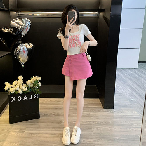 夏季印花T恤牛仔短裤两件套女