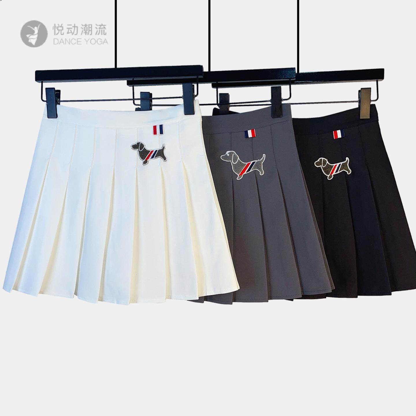 西装料灰色百褶裙A字百搭白色短裙半身裙学院风裤裙女春夏大裙摆