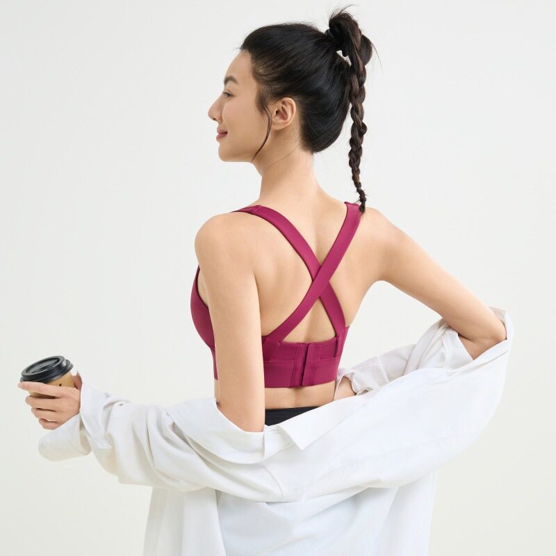 春款收副乳交叉美背运动内衣女