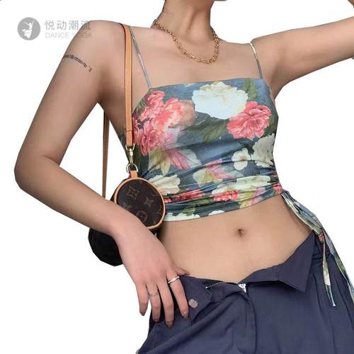 复古印花瑜伽女吊带背心