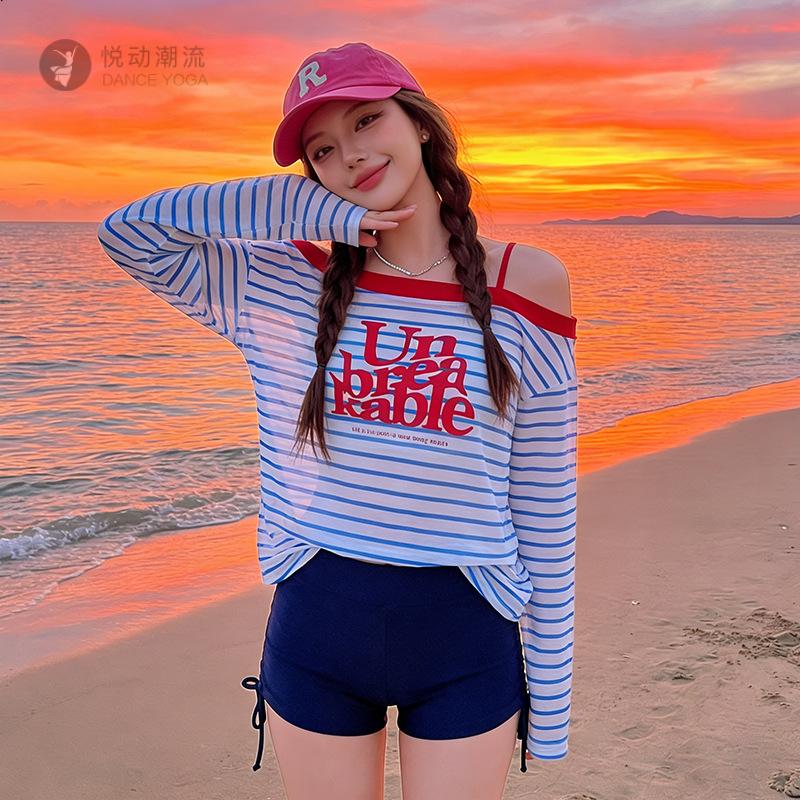 泳衣女分体三件套长袖防晒罩衫|