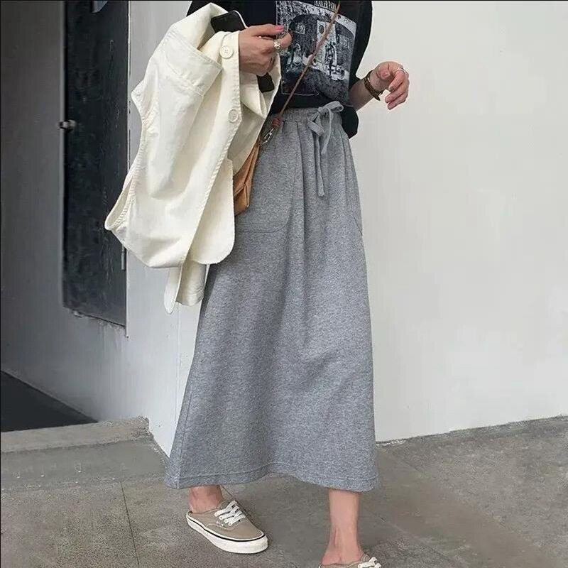 灰色棉质卫衣半身裙女2025秋冬