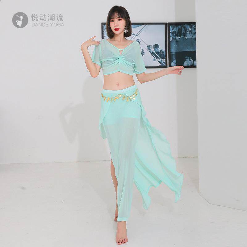夏季闪亮片高开叉肚皮舞练功服