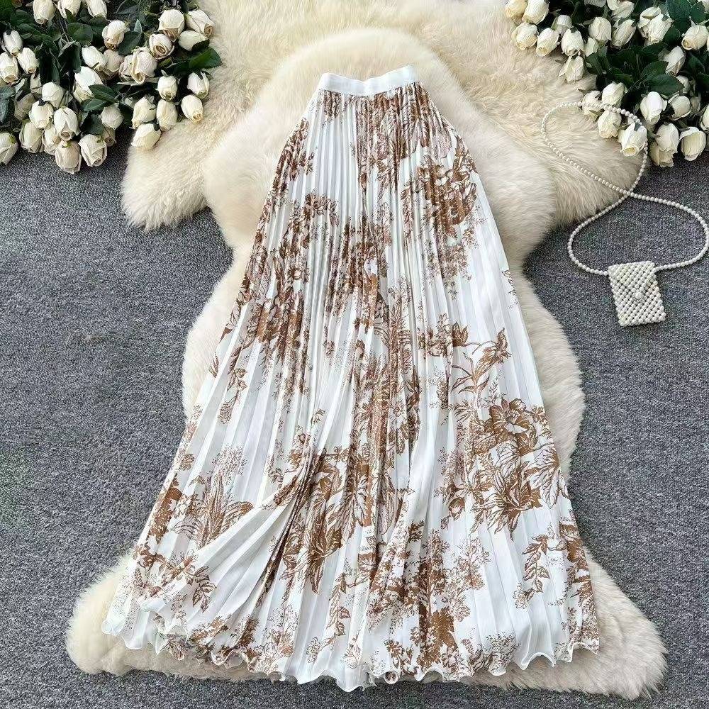 中式水墨画百褶半身裙女秋季黑白