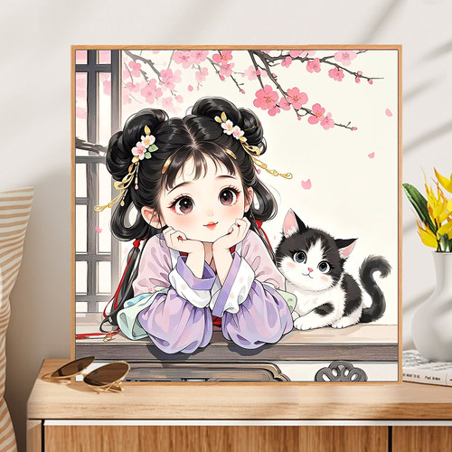 芊虹秀猫咪女孩十字绣客厅