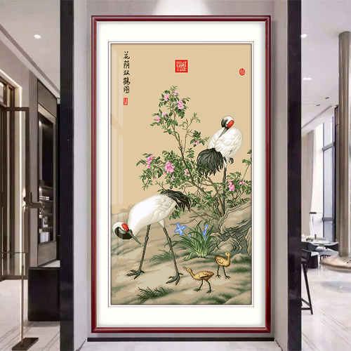 花荫双鹤图十字绣客厅玄关名画