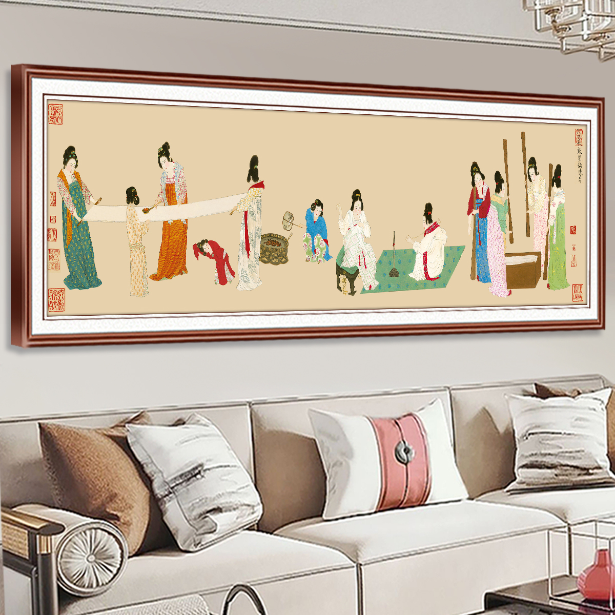 2024新款捣练图古风美女十字绣非满绣客厅高级感名画手工刺绣大幅