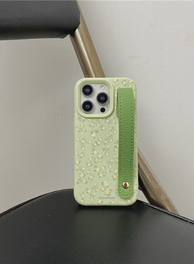 ins春夏绿色碎花腕带适用iphone16promax手机壳苹果13小众15保护套14Pro女11新款12Pro全包防摔13ProMax软壳