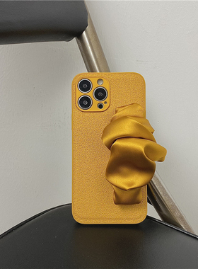 小众黄色皮质弹力腕带适用iphone16promax手机壳苹果13高级16保护套14Pro女11新款12Pro全包防摔15ProMax硅胶