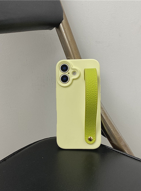 ins奶黄色皮纹腕带适用iphone16promax手机壳苹果13小众15保护套14Pro简约11新款12Pro全包防摔13ProMax软壳