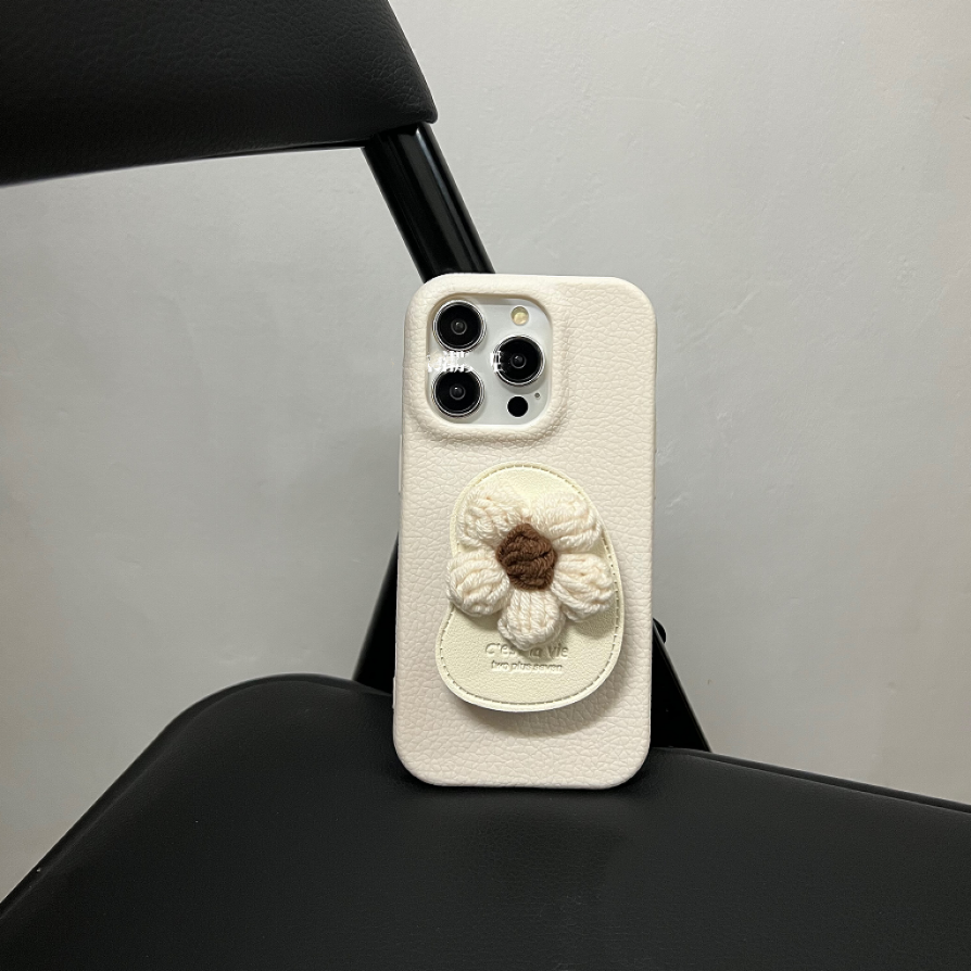 少女心毛线花朵支架适用iphone16promax手机壳苹果13小众12保护套14Pro简约11新款15ProMax全包