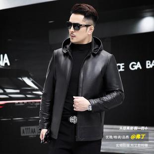 正宗海宁真皮羽绒服头层牛皮男士 加厚保暖 可拆卸内胆连帽皮衣冬季