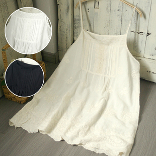 森女甜美柔软纯棉精致刺绣宽松吊带衫 吊带衬裙叠穿短裙打底裙