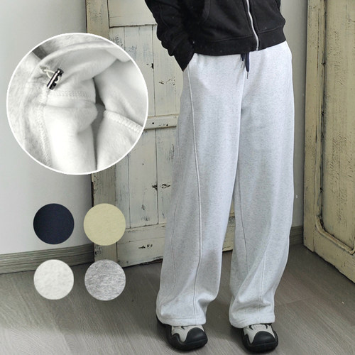 软绵绵保暖加绒韩国撞色腰头弯刀裤 针织棉可抽绳卫裤长裤女装