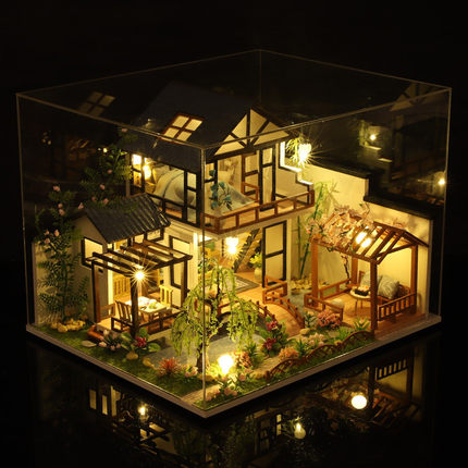 复古中式diy小屋竹溪水苑木质手工拼装国风庭院别墅模型创意礼物