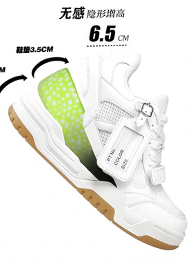 秋季网面透气6cm隐形内增高鞋男女同款2025新款百搭厚底休闲板鞋7