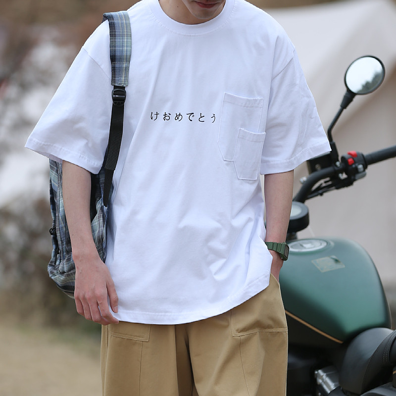 T9270-P35纯棉250克重夏季日系字母青少年宽松圆领短袖T恤,男装T恤,电商C309B