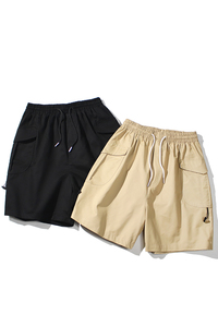 日系大口袋工装裤基础款休闲五分百搭松紧腰C309B-K104-P50图片