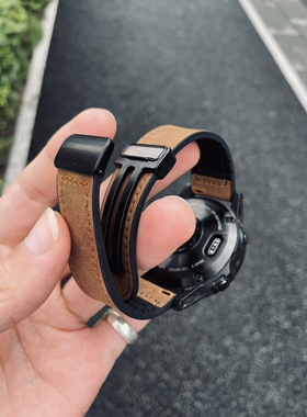 kake疯马皮真皮适用佳明手表飞耐时Fenix5表带7磁吸扣6pro泰铁时8