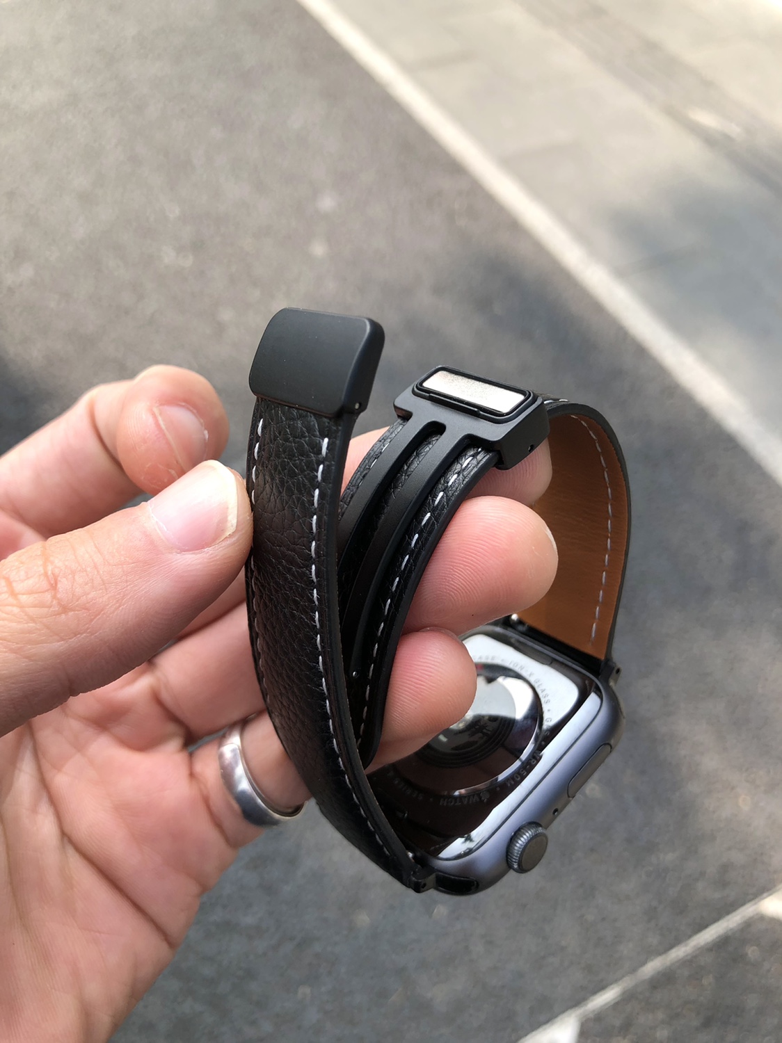 卡客 真皮适用苹果手表iwatch表带s987钛磁吸扣s10荔枝纹ultra2