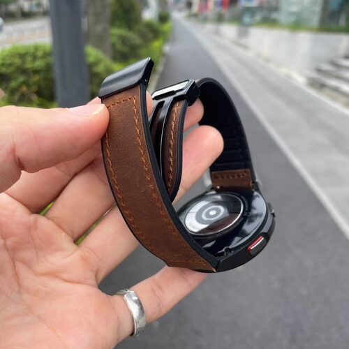 疯马皮适用三星手表Watch 4classic表带5pro真皮磁吸扣67钛扣8