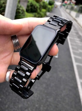 卡客风暴 新三珠钢带适用小米9pro手环表带8pro金属红米5表链S4男