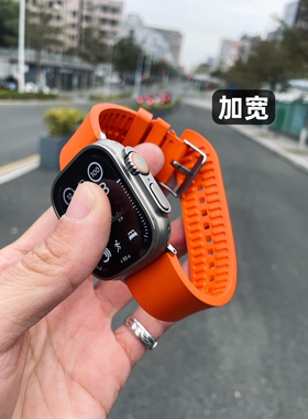 卡客 FKM氟橡胶24mm加宽适用苹果手表iwatch表带s987厚Ultra表链