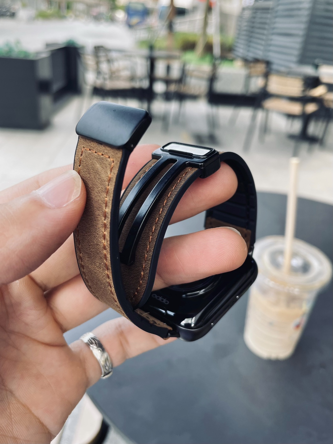 卡客 疯马皮适用oppo手表watch2表带3pro磁吸扣折叠X硅胶真皮4