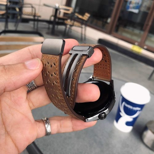 新款叶子纹开孔透气真皮表带