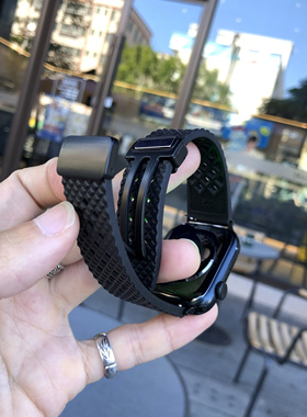 卡客风暴 加厚FKM氟橡胶适用苹果iwatch手表表带s10磁吸扣987格纹