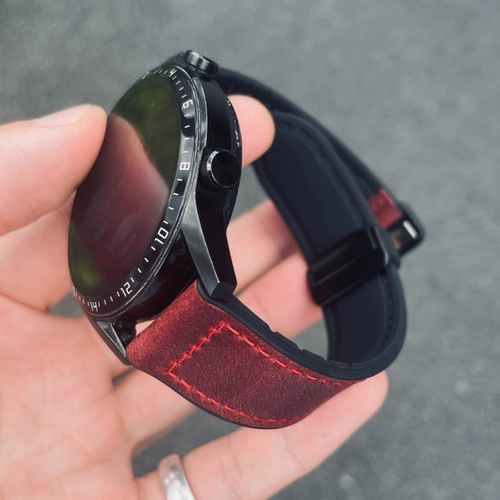 卡客风暴适用华为手表GT2表带GT5pro磁吸扣watch3酒红4疯马皮真皮