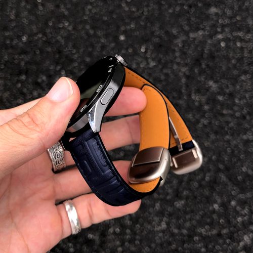 新款古典纹适用华为GT5手表表带watch3磁吸圆扣小米s4真皮oppo