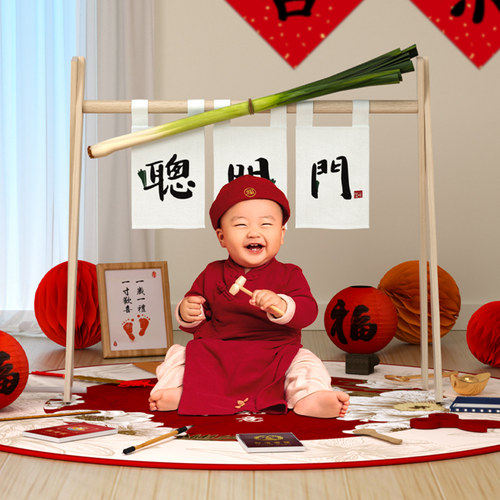 实木聪明门抓周礼拍照道具