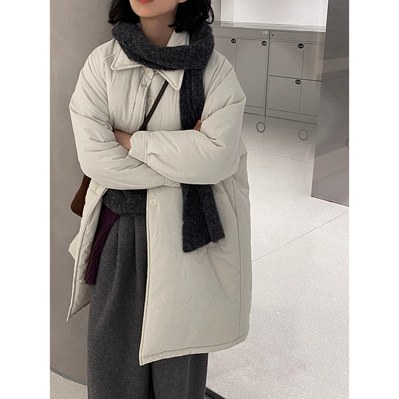 江左 雪山奶糖 muji风轻薄初冬简约廓形外套女中长款宽松棉服1235