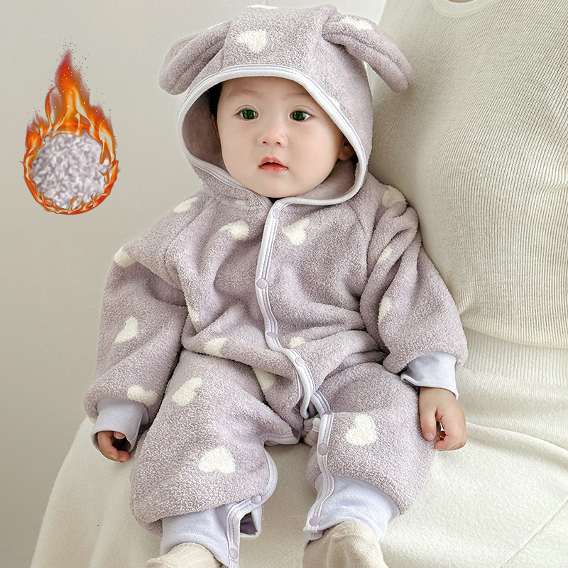 宝宝秋冬加绒连体衣保暖家居服连帽连体衣外出服哈衣婴儿衣服冬装