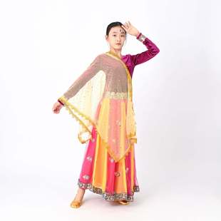 异域风情印度舞服装民族风女舞蹈服新款卡塔克纱丽大摆裙套装女童