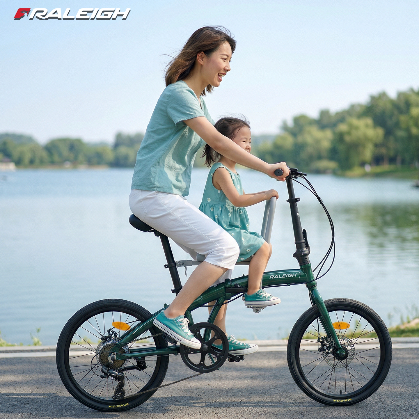 英国兰令20寸超轻折叠亲子车变速油刹成人母子车带娃出行代步单车