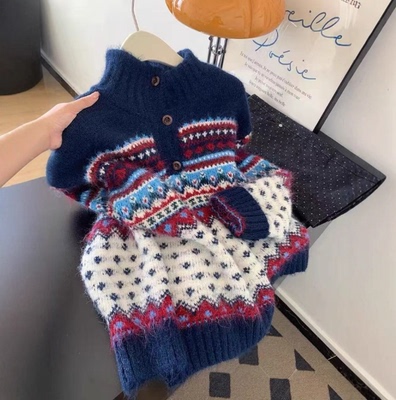 费尔岛立领长袖套头针织衫毛衣女秋冬可外穿内搭设计感上衣小个子