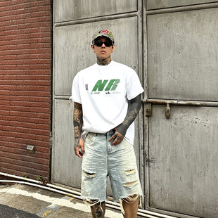 T恤男女小領(lǐng)口寬松打底衫 360g重磅純棉字母創(chuàng)意印花短袖 白鶴大人