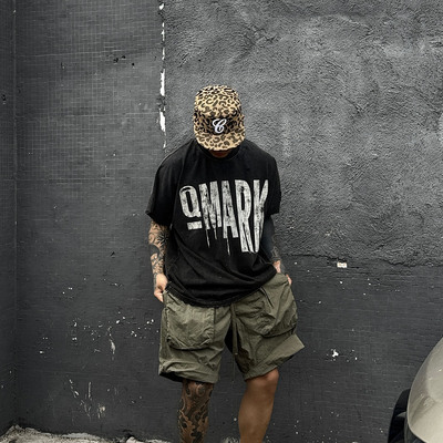 做脏做旧字母涂鸦破洞短袖T恤男