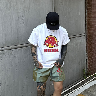 T恤男女小領(lǐng)口寬松打底衫 360g重磅純棉惡搞紅牛印花短袖 白鶴大人
