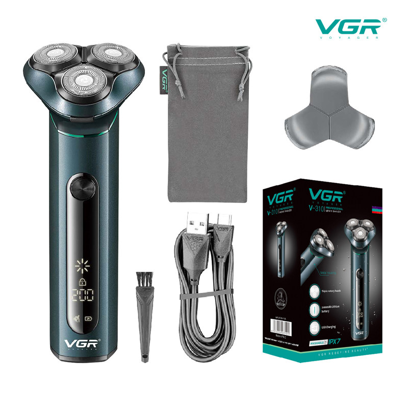VGR智能电动剃须刀 金属机身IPX7防水修胡刀 LED数显长续航刮胡刀